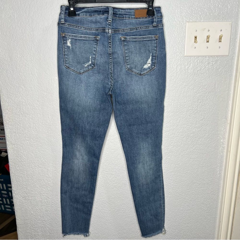 Judy Blue Skinny Fit Distressed Dark Blue Leopard Patch Women’s Jeans Sz 28/7 - Picture 3 of 8